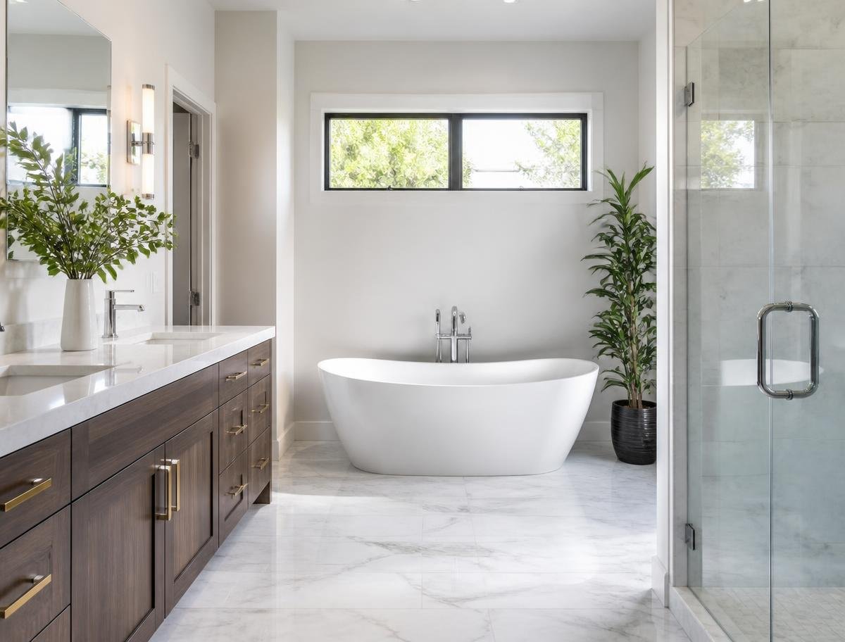 Finished bathroom remodel with new fixtures