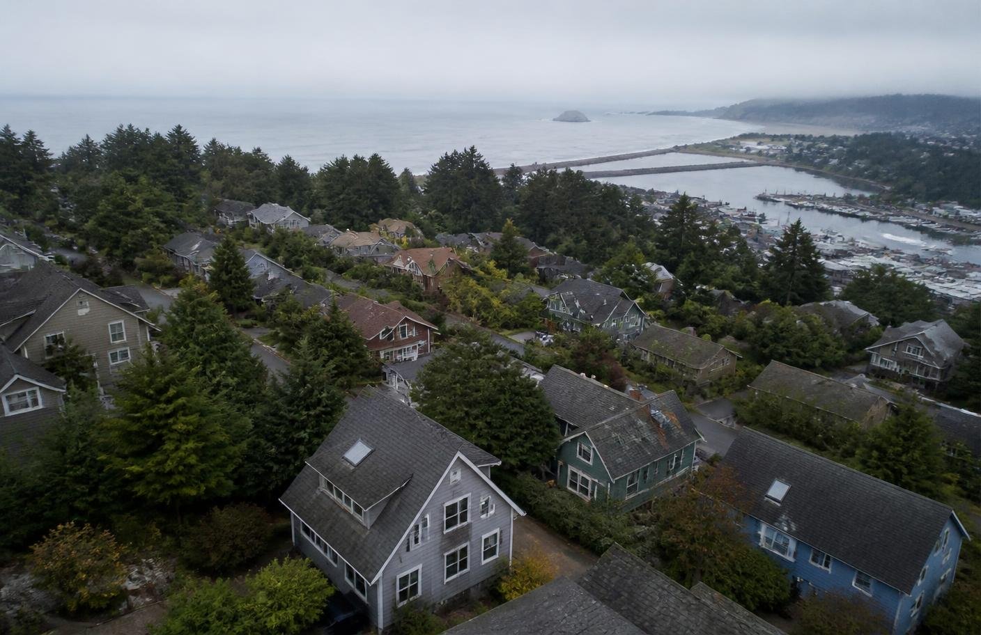 Coastal Brookings, Oregon neighborhood overlooking the harbor